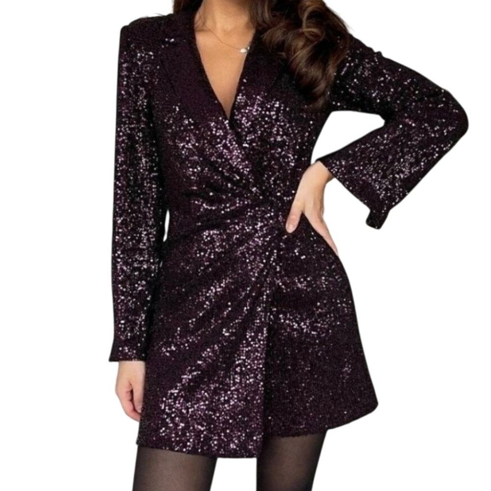 Zara Purple Sequin Wrap Dress V-Neck